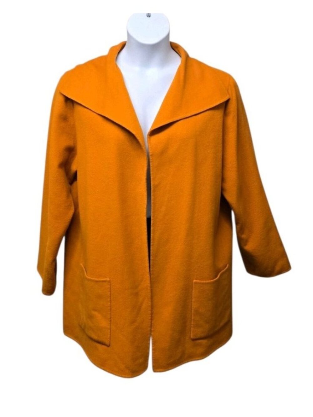 Eileen Fisher Wool Cashmere Blend Open Front Jacket Pumpkin Orange  Coat Large